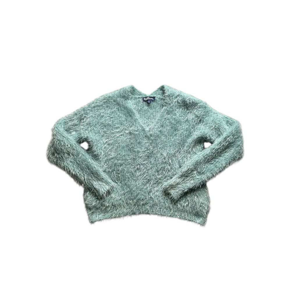 Freshman XS Fuzzy Textured V-Neck Sweater – Light‎ Blue/Green Soft Knit